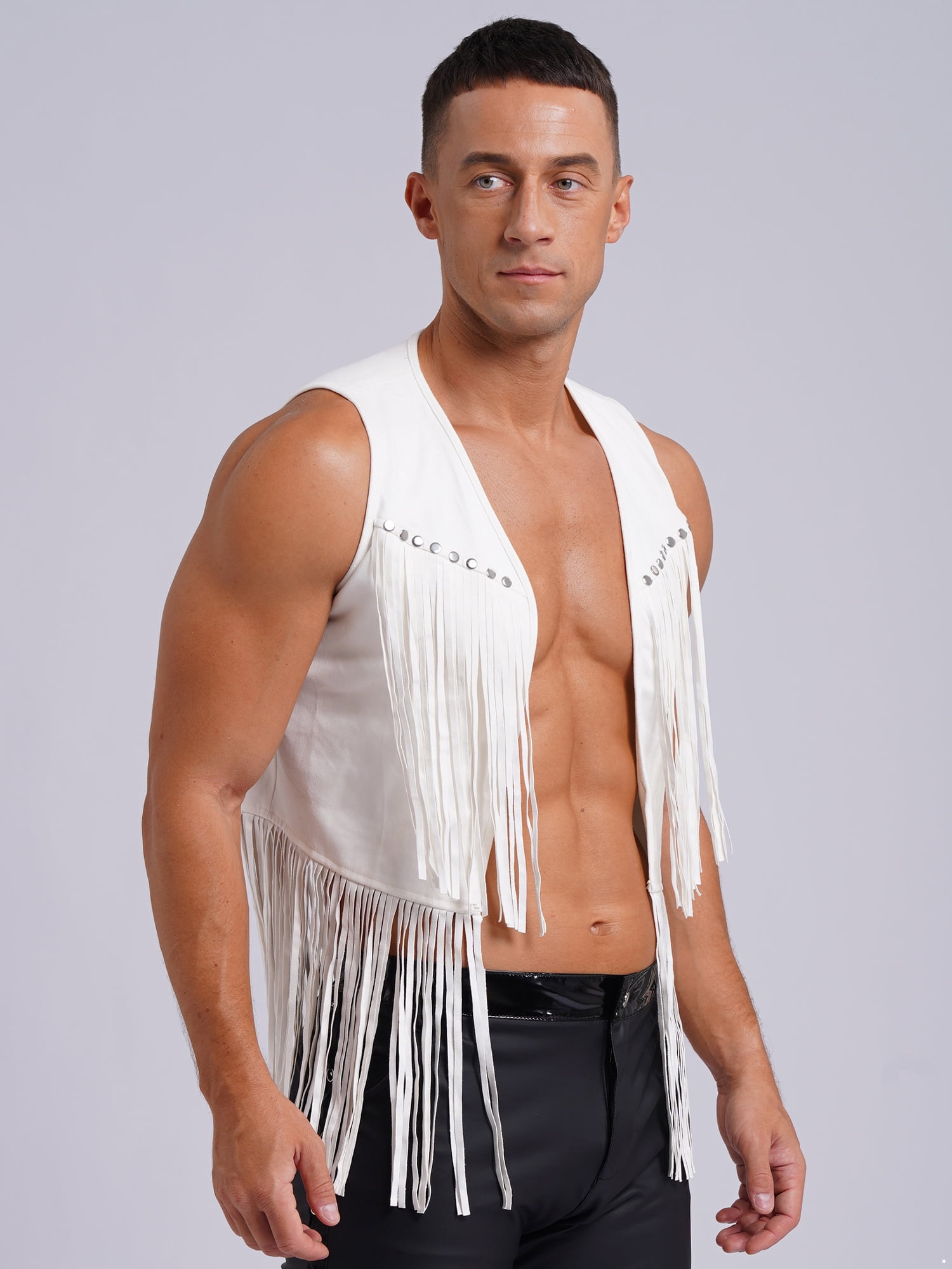 Zaldita Men's Fringe Open Front Vest Jacket Sleeveless