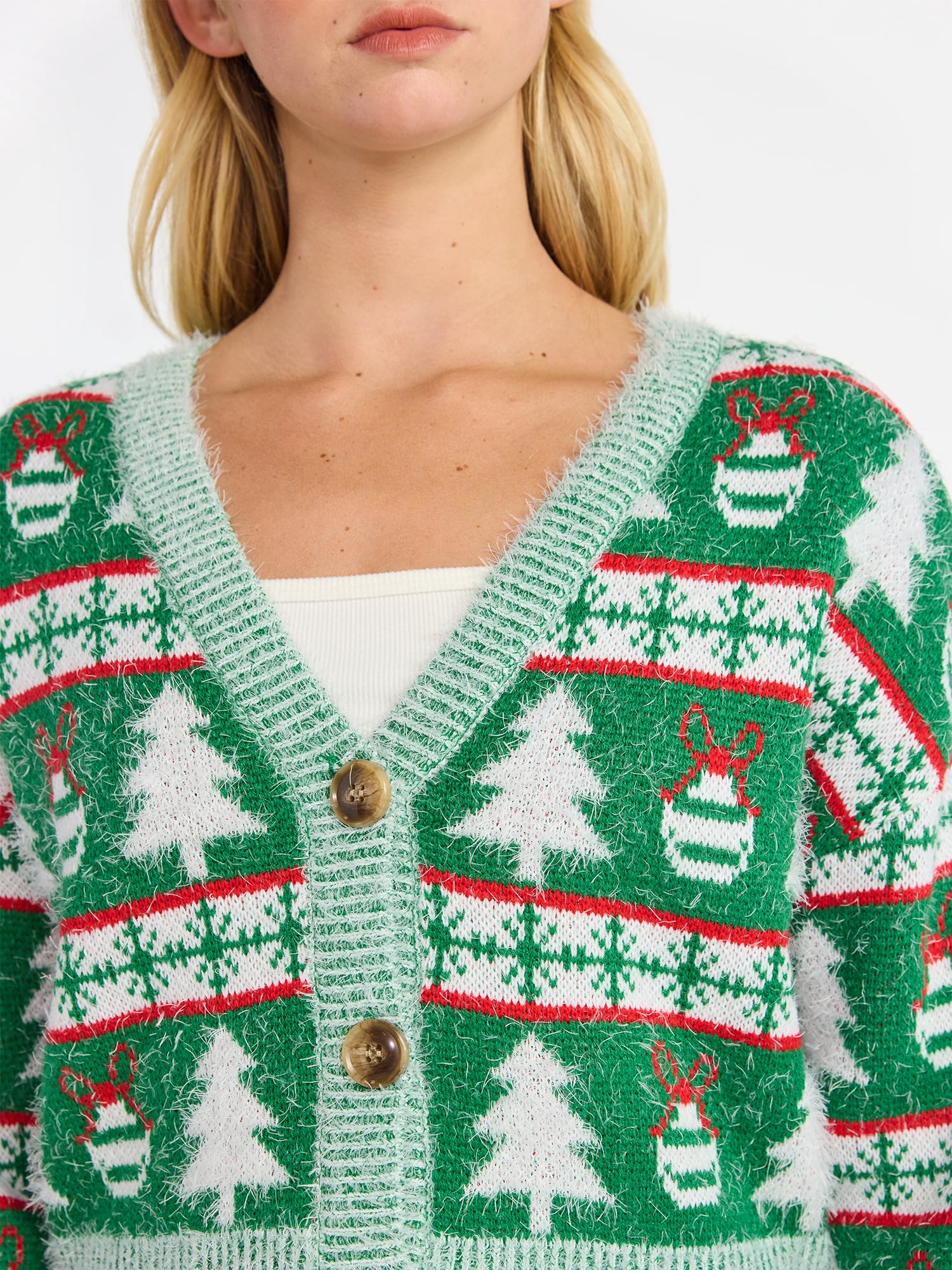 No Boundaries Embroidered Christmas Cardigan, Women's & Women's Plus