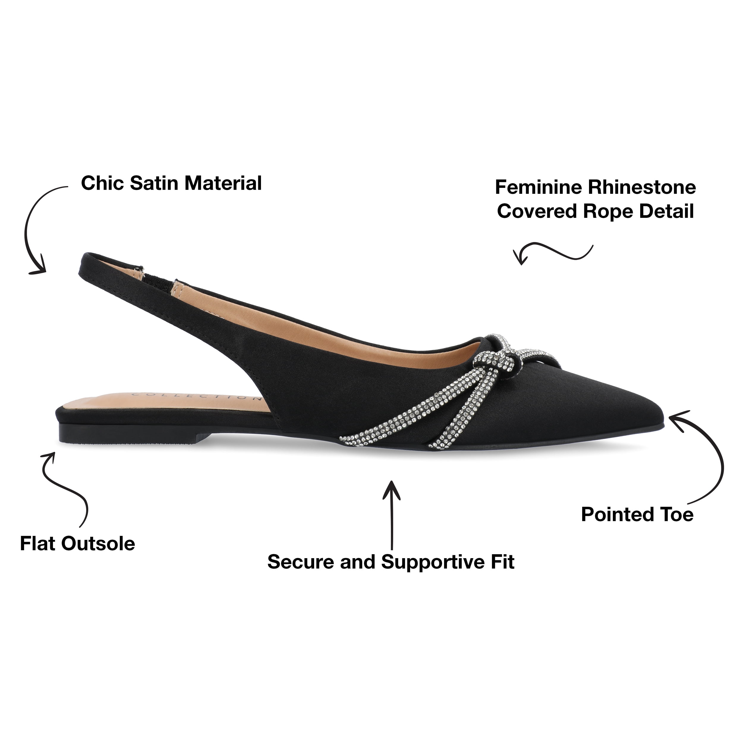 Journee Womens Rebbel Sling Back Pointed Toe Evening Dress Flats