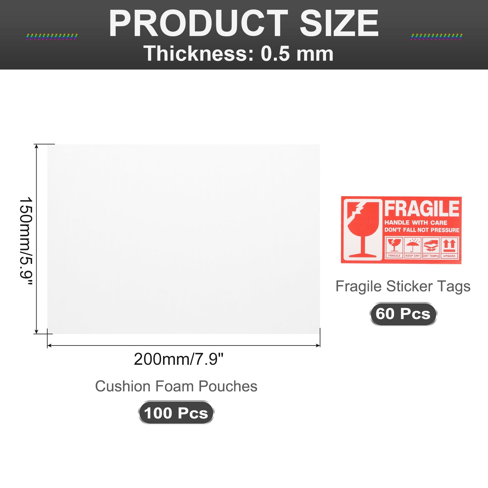 Uxcell Foam Packing Pouches, 100pcs 5.9x7.9 Inch Wrap Bubble Pouches Cushion Foam Packing Supplies White with 60 Fragile Tags