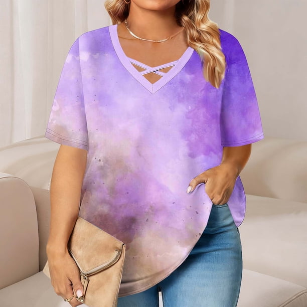Xuyuer Women's Casual V-Neck Short Sleeve Loose Blouse, Retro Floral Print