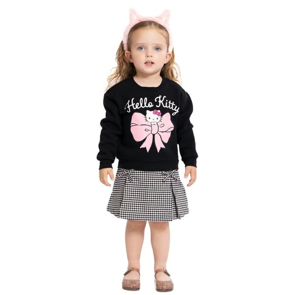 Hello Kitty Toddler Girls' Graphic Sweatshirt and Checkered Skirt Set, 2-Piece, Sizes 12M-5T
