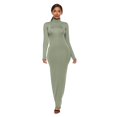 thumbnail image 2 of TopLLC Longues Robe à Manches à Col Rond pour Femme Décontractée Couleur Col Montant Manches Longues Extensible Ajustée Longue Robe Haut pour Femme en Liquidation, 2 of 5