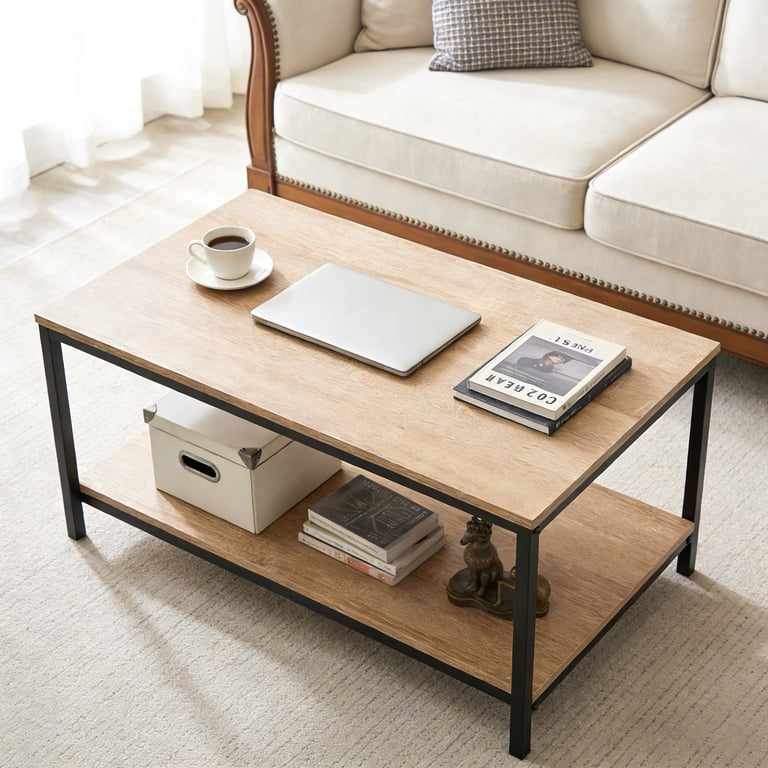 HomGarden Industrial Style Rectangle Wood Coffee Table with Metal