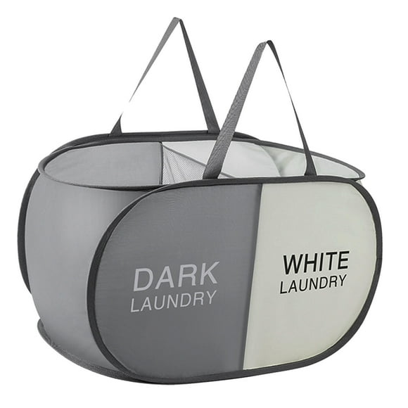 Cesto de ropa plegable y duradero con 2 compartimentos para clasificar y almacenar. Cesto portátil para ropa sucia para dormitorios, lavanderías o viajes (negro + beige).