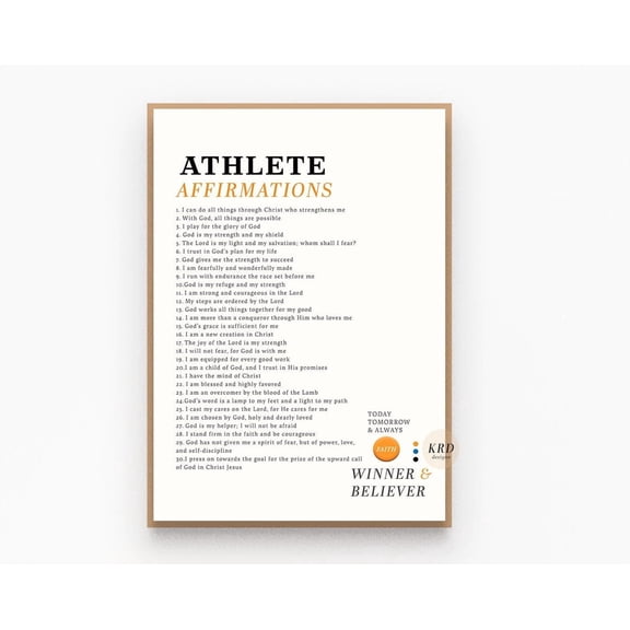 Christian Sports Affirmation Wall Art Print, Biblical Faith Based Art Prints Decor, Christian Athlete Player Bible Quotes Poster Gifts Wall Art, Modern Wall Decor, 8x12 UNFRAMED