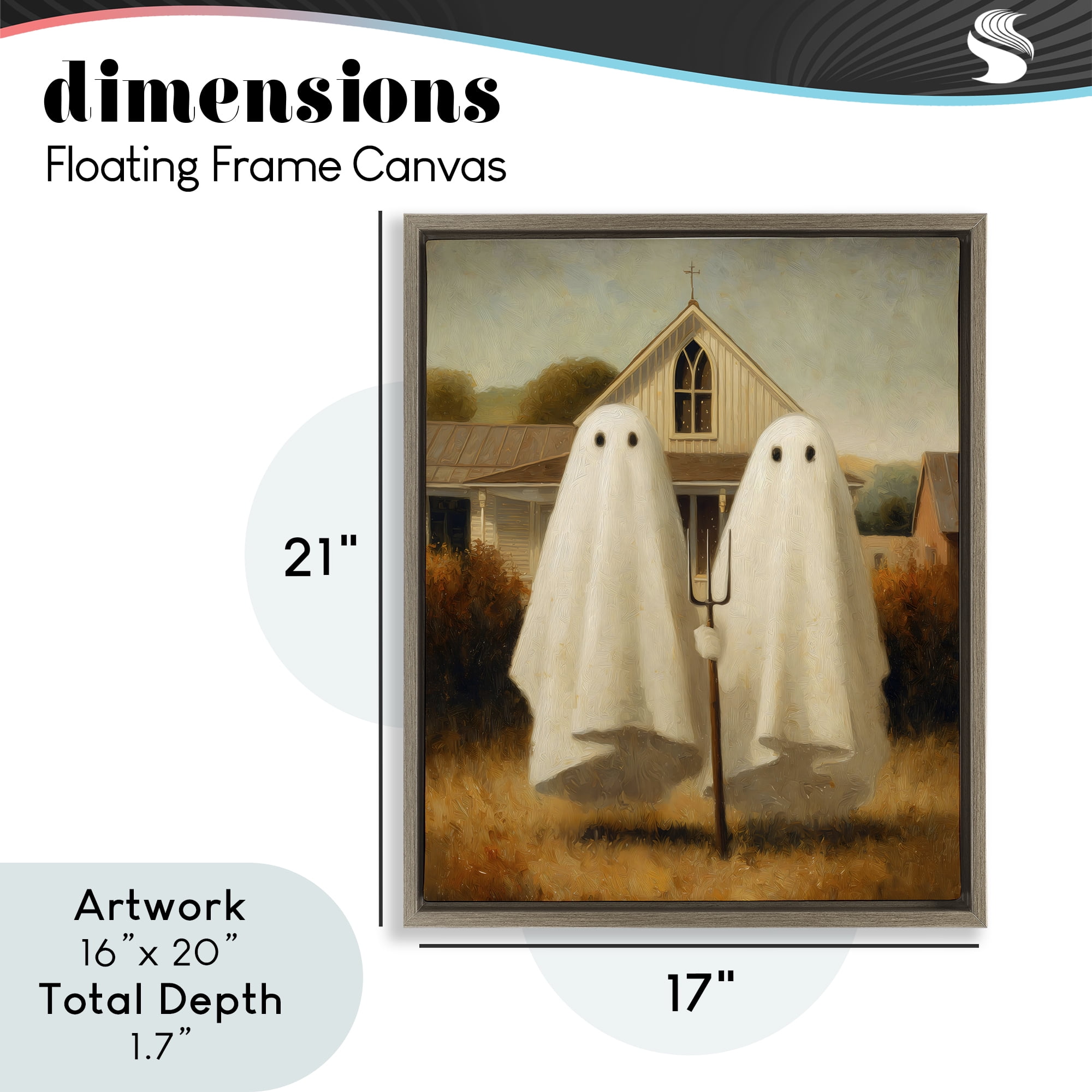 American Gothic Ghosts Brown Framed Floater Canvas Wall Art, design by Arlington Prints
