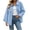 Blue, variant on Women's Fashion Long Sleeve Hooded Solid Color Tassel Lapel Button Denim Jackets Top Casual Outerwear Coat For Women Street Style