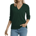 thumbnail image 4 of QUALFORT Women’s 100% Cotton Lightweight Button-Front Cardigan Sweater，v neck Long Sleeve Knit, 4 of 7