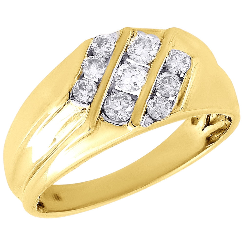 Jewelry For Less 10K Yellow Gold Mens Three Row Diamond