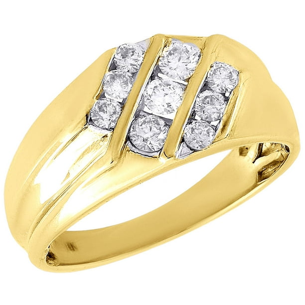 Jewelry For Less 10K Yellow  Gold  Mens Three Row Diamond 