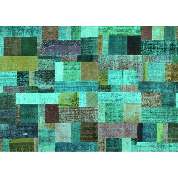 Ahgly Company Indoor Rectangle Patchwork Turquoise Blue Transitional Area Rugs, 4' x 6'