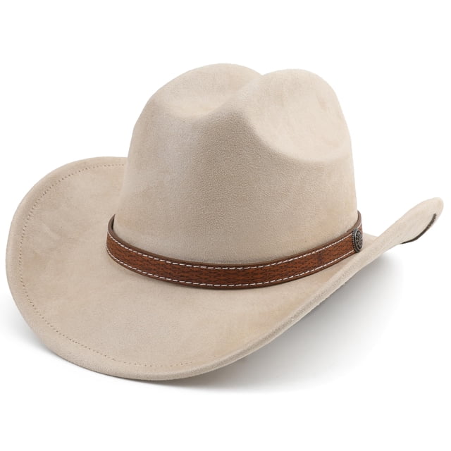 Sombrero vaquero Melesh Western para mujer y hombre, ala corta, color beige