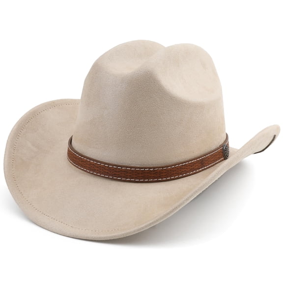 Sombrero vaquero Melesh Western para mujer y hombre, ala corta, color beige