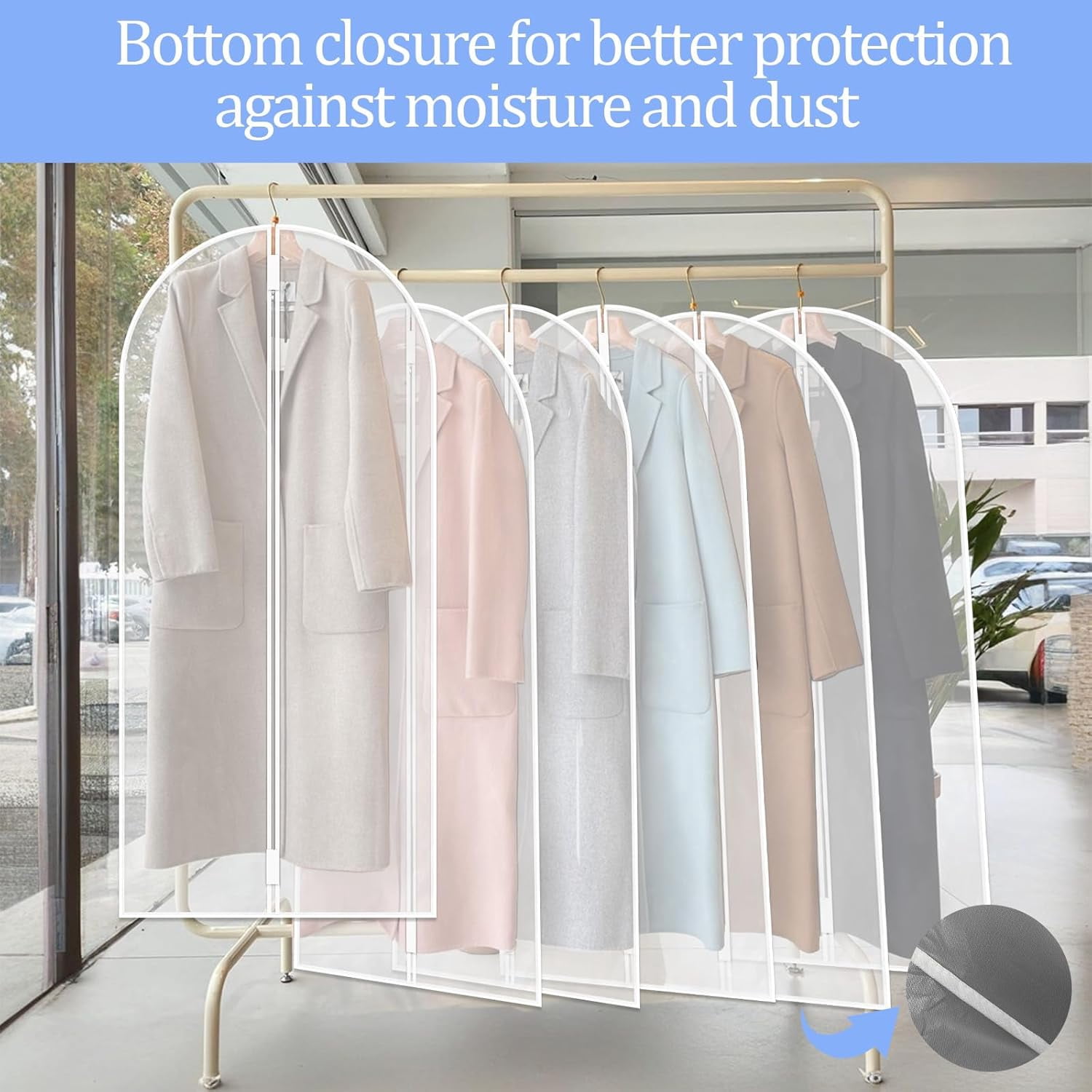 25 Pack 55" Hanging Clear Plastic Garment Bags with Zipper Translucent Long Dress Bags Clothes Cover for Closet Storage and Travel