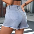 thumbnail image 5 of Women'S Rhinestone Denim Shorts Summer High Waist Frayed Raw Hem Jeans Shorts Blue M, 5 of 9