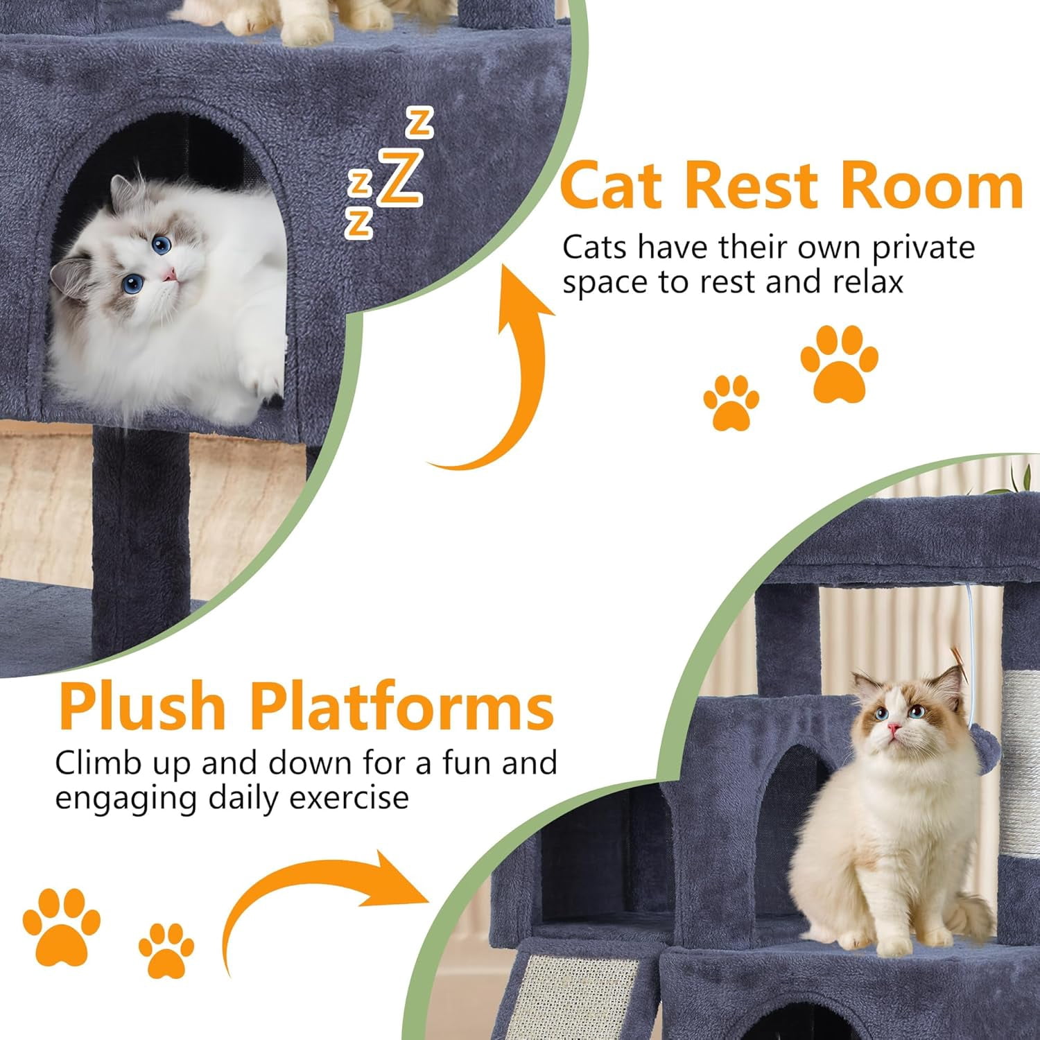FDW Cat Tree for Indoor Cats 36" Cat Tower Multi-Level Indoor Cat Play Condo House with Scratching Posts, Spacious Perch,Dark Grey