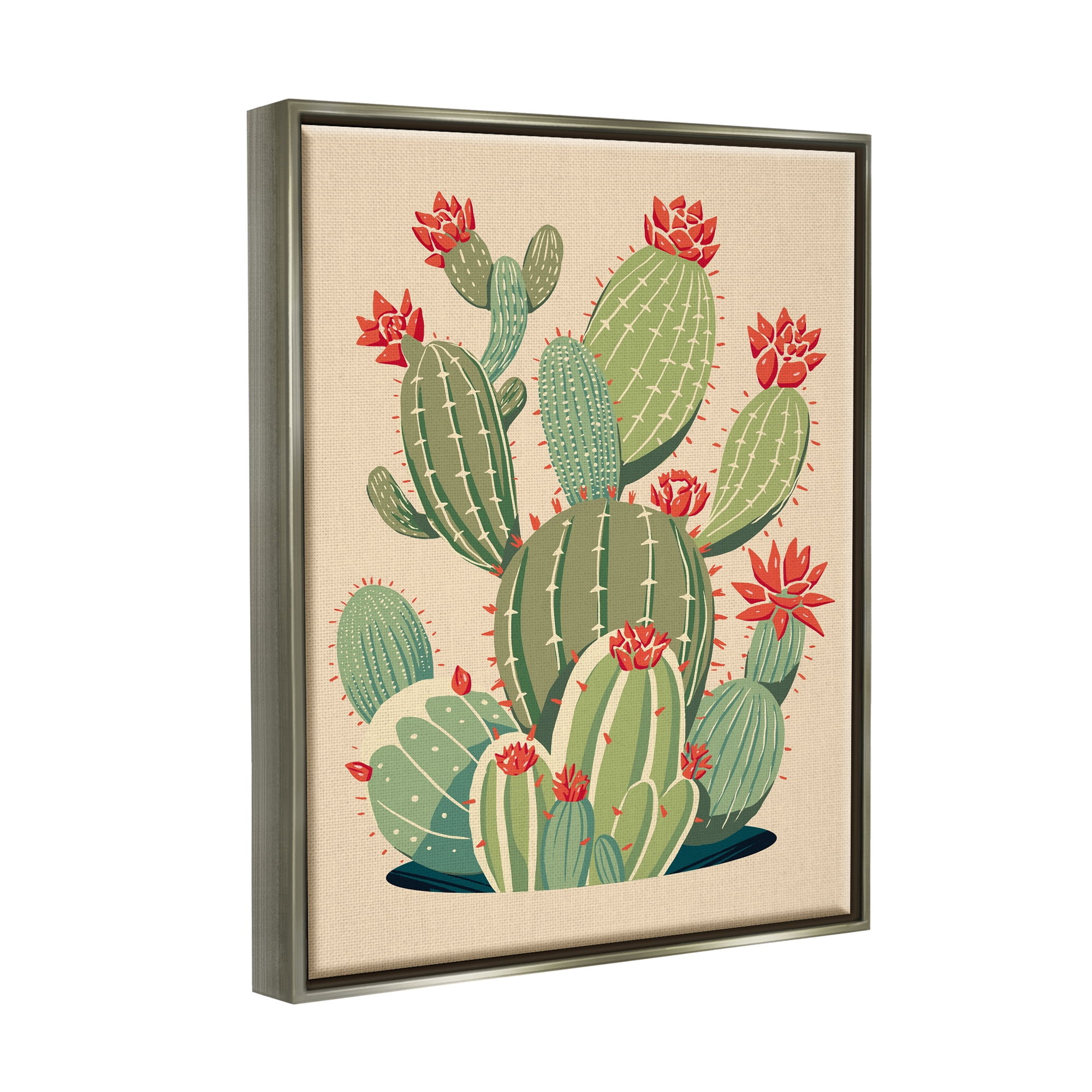 Stupell Industries Prickly Pear Cactus Botanicals Botanical & Floral Painting Gray Floater Framed Art Print Wall Art