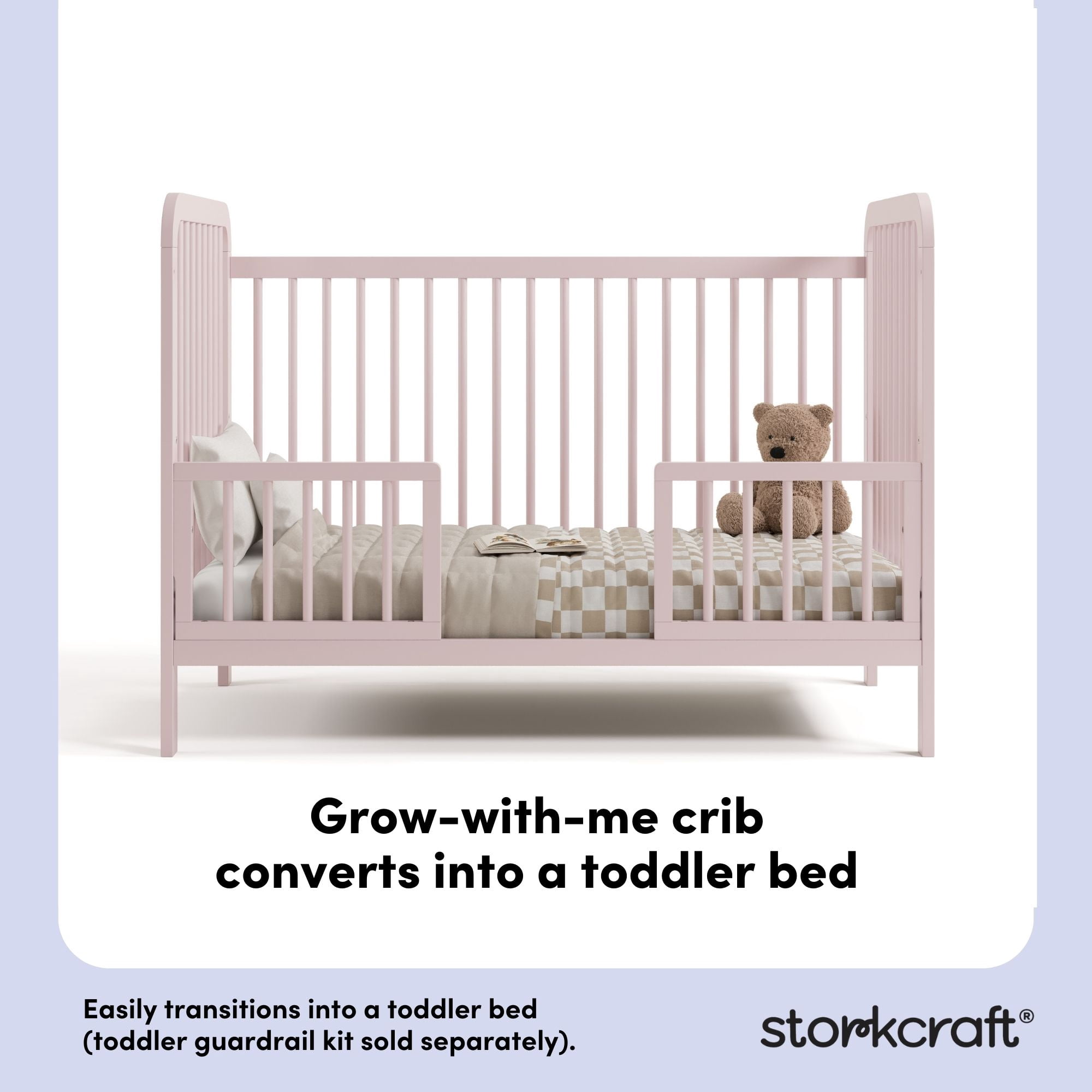 Storkcraft Pasadena 3-in-1 Convertible Baby Crib – GREENGUARD Gold Certified, 100% Solid Wood, Fits Standard Crib Mattress, Converts to Toddler Bed and Daybed, 4 Mattress Heights  , Blush