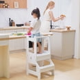 thumbnail image 2 of Qaba 2-in-1 Kids Kitchen Helper Step Stool with Rail Chalkboard White, 2 of 9