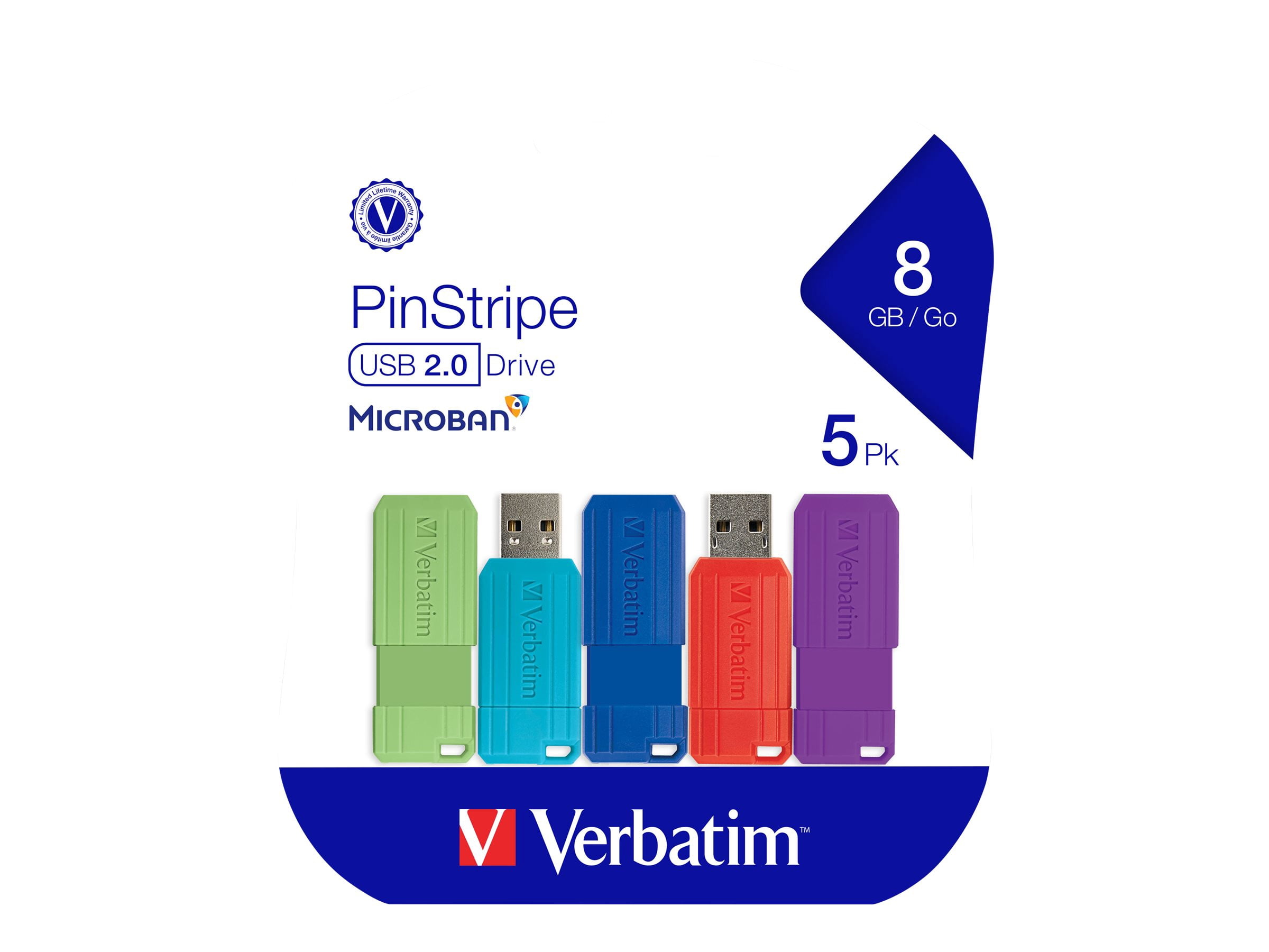 Pinstripe Usb 2.0 Flash Drive | 8 Gb | 5 Assorted Colors | Total Quantity: 1