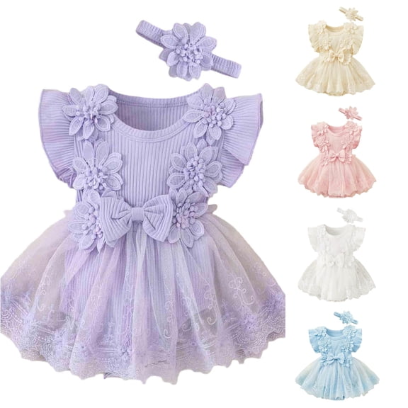 LIIPEE Floral Bow Decorated Baby Bodysuits For Girls Solid Color Ribbed Sleeveless Onesies Kids Cute Everyday Crawling Clothing,6-12 Months