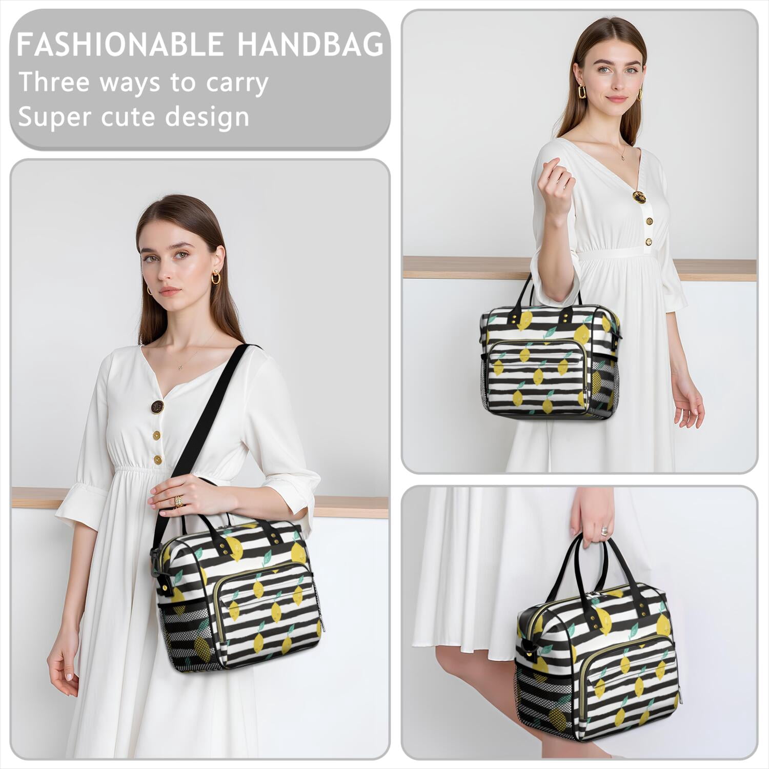 Cute Lemon Pattern Insulated Lunch Bag - Leakproof & Waterproof Food Storage Tote with Shoulder Strap for Work, School, Travel