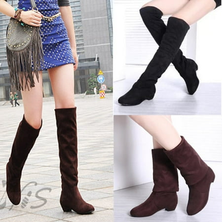 - New Women Thigh High Heel Over Knee Suede Stretch Slouch Warm Winter Boots Shoes