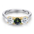 thumbnail image 3 of Gem Stone King 925 Silver and 10K Yellow Gold Green Mystic Topaz and White Topaz Engagement Ring for Women | 1.75 Cttw | Round 5MM | Gemstone November Birthstone | Size 9, 3 of 6