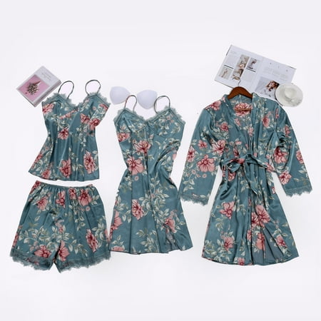 GZWYHT Silk Pajamas Clearance Womens Pajama Sets Sexy Wireless Rimless Pajamas Lace Nightdress Silk Underwear Women Sleepwear Pajama Sets for Women 2 Piece Sexy Pajama Set  Green M