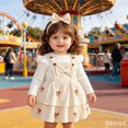 thumbnail image 2 of HCNTES Toddler Baby Girl Outfits Long Sleeve Bow Ribbed Romper Suspender Skirts 3Pcs Outfits Birthday Girl Outfit, 2 of 7