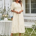 thumbnail image 1 of IDALL Robes d'Été, Robes Maxi Été 2023 Col Rond Plissé Manches Bouffantes Robe Florale Superposée Robes Longues, Robes Mode, Robes Femmes Robe Beige S, 1 of 4