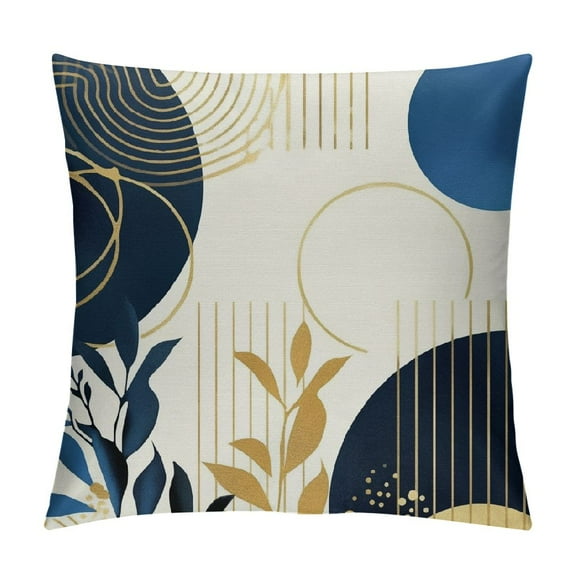 PRATYUS Boho Pillow Covers, Blue Gold Farmhouse Decorations Throw Pillow Covers Boho Leaves Tropical Outdoor Decorative Cushion Case for Couch Sofa Home 12x12in