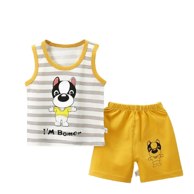 Économies d'Automne! HVOBTTY Ensemble Décontracté Sans Manches pour Garçon, Ensemble 2 Pcs, Débardeur Imprimé Col Rond et Shorts, Jaune, 100cm