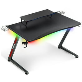 Bestier 42 L Shaped Gamer Desk with LED Power Outlets Adjustable Shelves Pegboard Cup Holder Black Marble Walmart