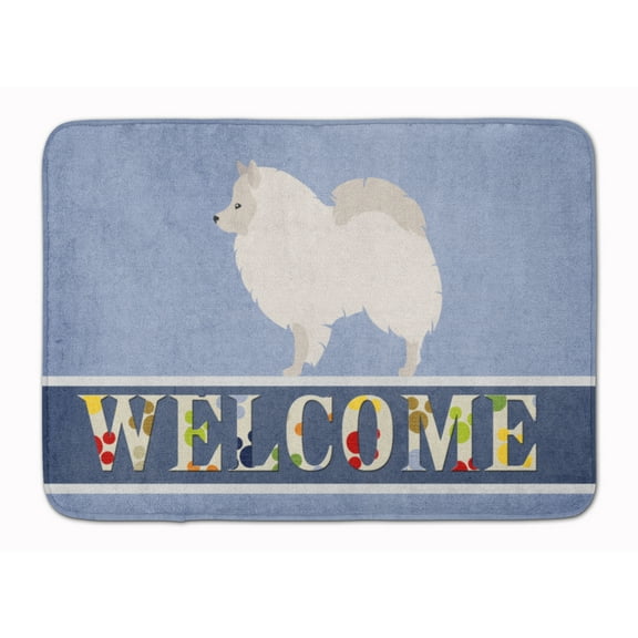 German Spitz Welcome Machine Washable Memory Foam Mat Blue