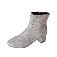 thumbnail image 2 of Miluxas Women's Glitter Boots Sparkly High Heel Sequin Chunky Ankle Boots Silver 7(39), 2 of 9