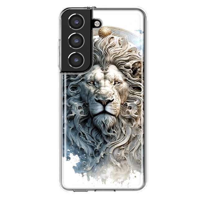 MUNDAZE Samsung Galaxy S22 Abstract Lion Sculpture Shockproof Clear Hybrid Protective Phone Case Cover