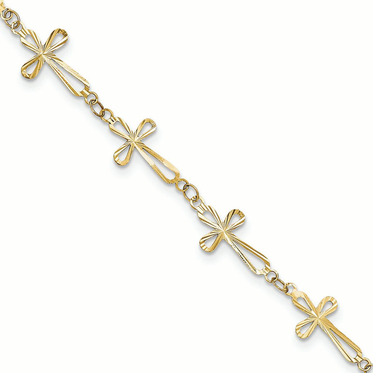 14K Yellow Gold Sideways Cross Bracelet Adjustable Chain 7-7.5"