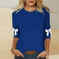 thumbnail image 2 of WRKEKC Long Sleeve Shirts for Women Solid Color Round Neck 3/4 Sleeves T Shirt with Bow Detail Plus Size Loose Fit Daily Fall Winter Casual Top S-5XL, 2 of 5