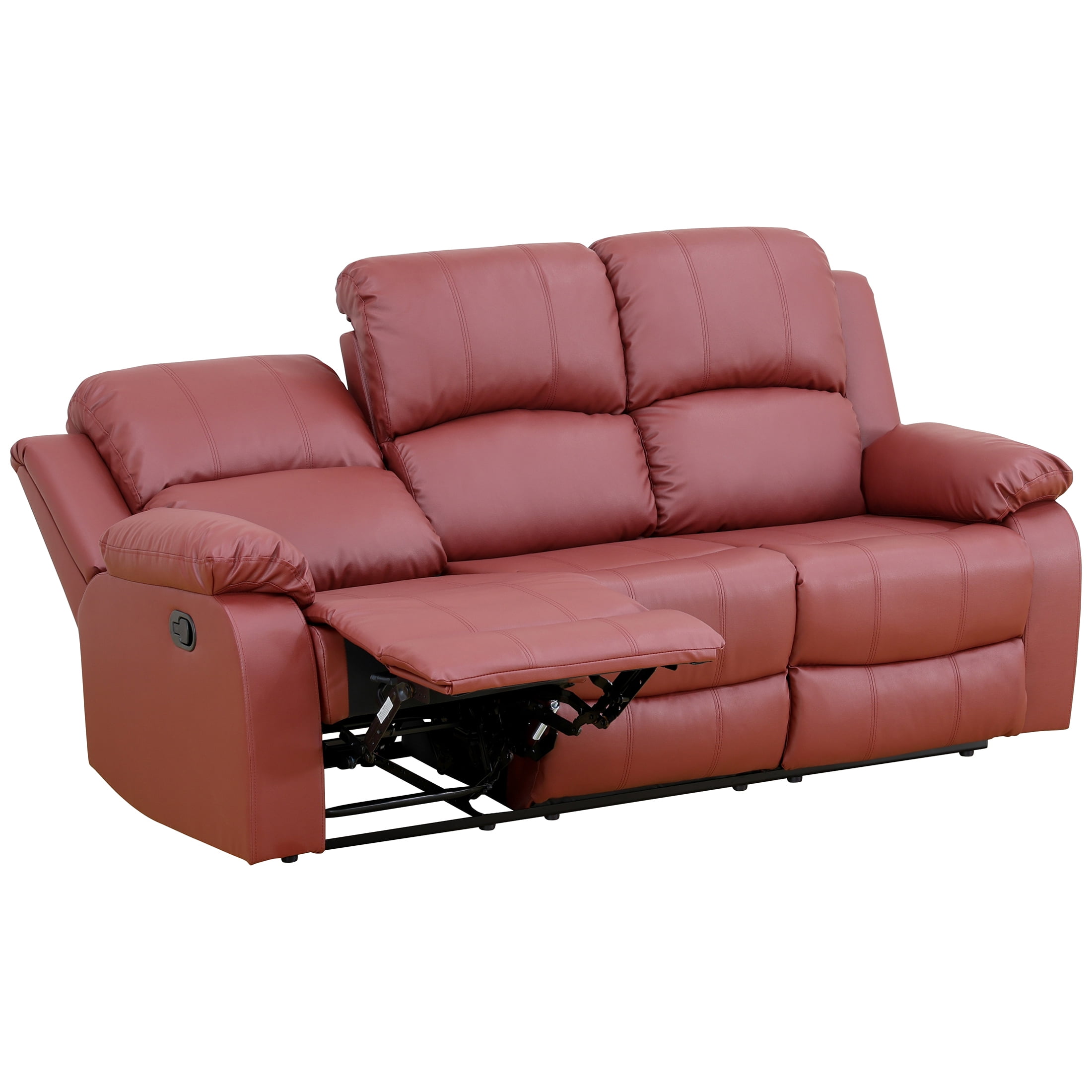 AUKFA 3 Seats Recliner Sofa Chair, Home Theater Sofa with Flipped Backrest and Cupholder, Red