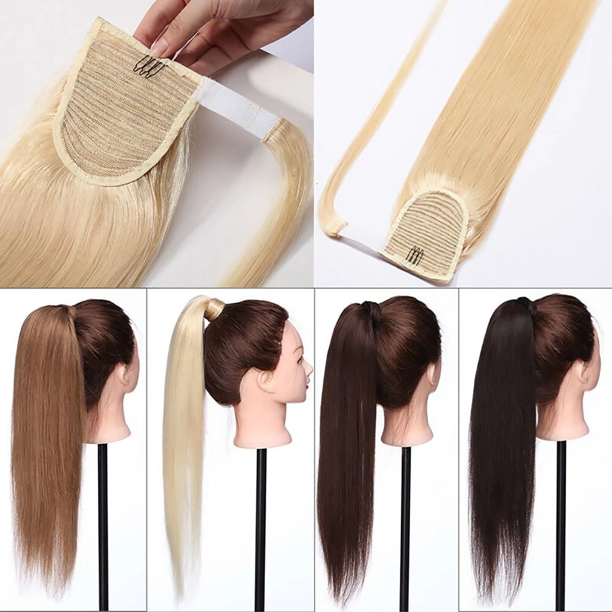 MY-LADY Women Clip in Ponytail Thick 100% Remy Human Hair Extensions Warp Around One piece Hairpiece Straight