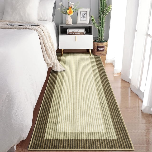 Gaderth 2x6 Ft Washable Runner Rug, Border Design Living Room Rug With Low Pile, Non Slip Rubber Backing, Stain Resistant Non Shedding Carpet For Bedroom Dining Room Nursery Home Decor
