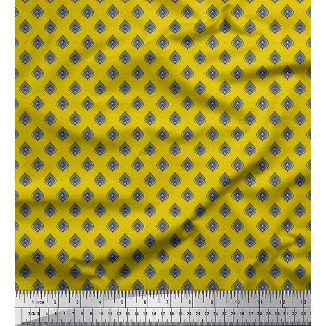 Soimoi Cotton Duck Fabric Geometric Scale Design,Floral & Ogee Damask Print Sewing Fabric Yard 42 Inch Wide