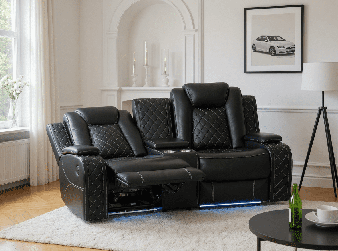 Gewnee Power Loveseat Recliner Chair with 2-Seaters,Home Theater Seating with USB Ports,LED Lights,Hidden Storage and Cup Holders,Black