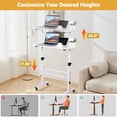 thumbnail image 4 of Adjustable Height Mobile Standing Desk, Portable Laptop Desk with Wheels, Small Rolling Computer Table, Height Range 31''–43'' for Home Office & Classroom, 4 of 6