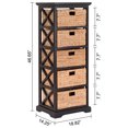 thumbnail image 3 of Hampton Meadows 5 Tier X-Side End Storage Cabinet with 5 Water Hyacinth Natural Wicker Baskets, Black, 3 of 7