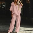 thumbnail image 5 of IUYRTFE Women's V-Neck Short Sleeve Top and Wide Leg Pants Set with Pockets Casual 2 Piece Lounge Outfit, 5 of 6