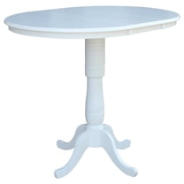 Pemberly Row Contemporary Solid Wood Extendable Bar Table in White with 12" Leaf