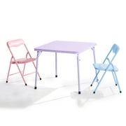 Homy Casa Kids Activity Table and 2 Chairs Set, 3-Piece Folding Play Table Set, Pastel Multicolor